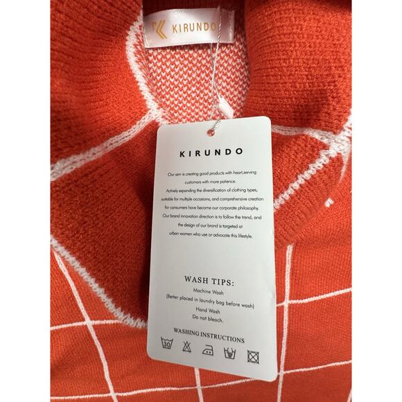 Kirundo Orange Womens Sweater Size Large Plaid Cowl Neck Soft Viscose - Picture 6 of 9